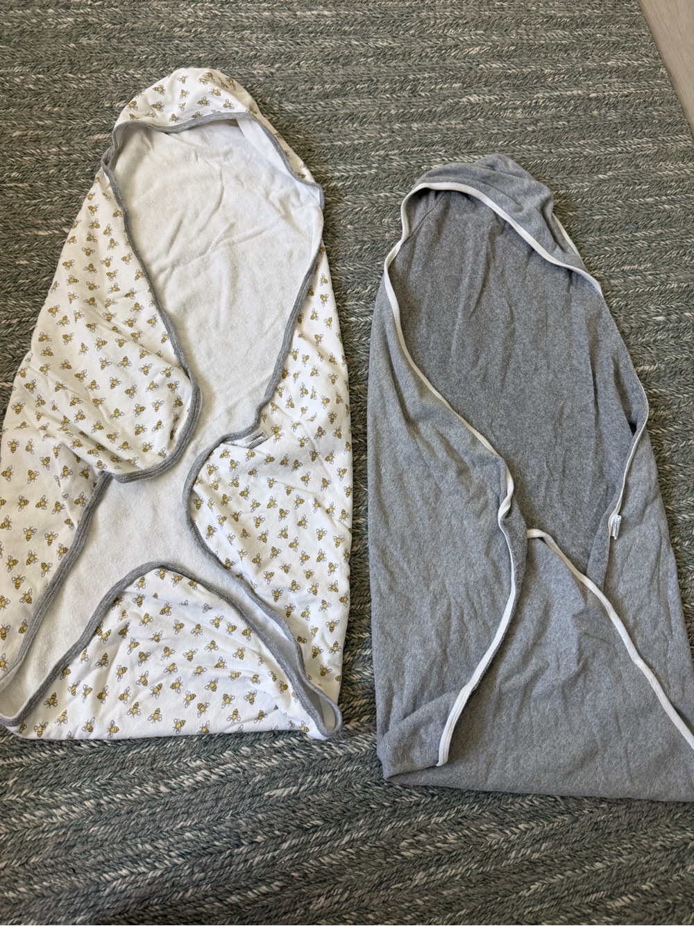 Burt’s Bees baby Hooded towels - Gray and White with bee pattern